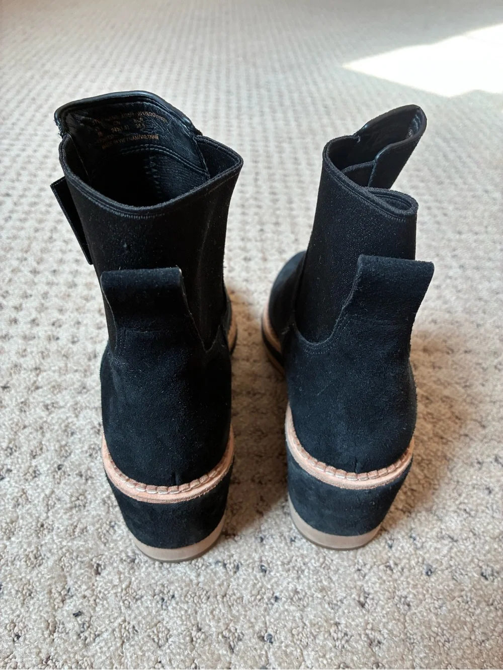 kate spade Black Suede Ankle Boots with Tan Trim